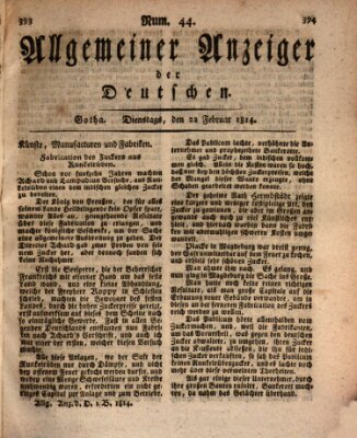 Allgemeiner Anzeiger der Deutschen Dienstag 22. Februar 1814