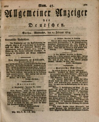 Allgemeiner Anzeiger der Deutschen Mittwoch 23. Februar 1814