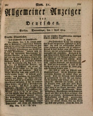 Allgemeiner Anzeiger der Deutschen Donnerstag 7. April 1814