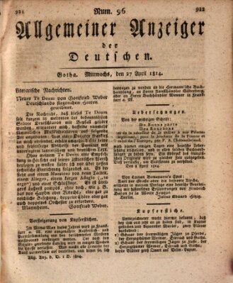 Allgemeiner Anzeiger der Deutschen Mittwoch 27. April 1814