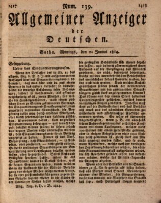 Allgemeiner Anzeiger der Deutschen Montag 20. Juni 1814