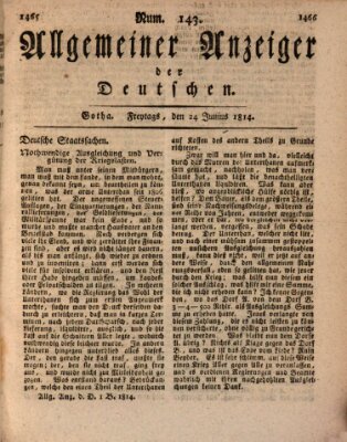 Allgemeiner Anzeiger der Deutschen Freitag 24. Juni 1814