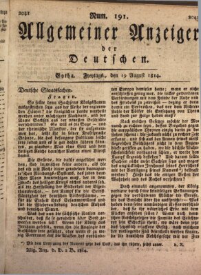 Allgemeiner Anzeiger der Deutschen Freitag 19. August 1814