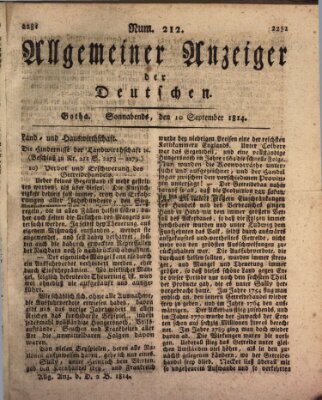 Allgemeiner Anzeiger der Deutschen Samstag 10. September 1814