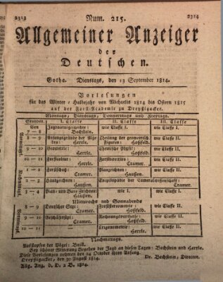 Allgemeiner Anzeiger der Deutschen Dienstag 13. September 1814