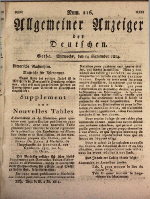 Allgemeiner Anzeiger der Deutschen Mittwoch 14. September 1814