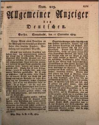 Allgemeiner Anzeiger der Deutschen Samstag 17. September 1814