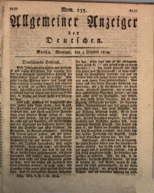 Allgemeiner Anzeiger der Deutschen Montag 3. Oktober 1814