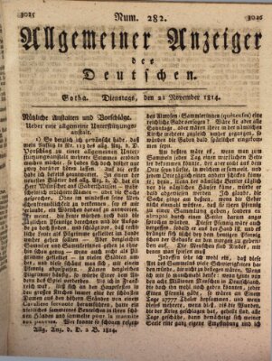 Allgemeiner Anzeiger der Deutschen Dienstag 22. November 1814