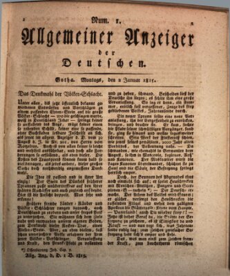 Allgemeiner Anzeiger der Deutschen Montag 2. Januar 1815