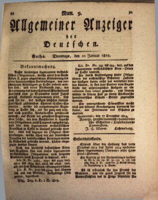 Allgemeiner Anzeiger der Deutschen Dienstag 10. Januar 1815