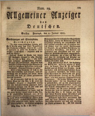 Allgemeiner Anzeiger der Deutschen Freitag 20. Januar 1815