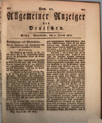 Allgemeiner Anzeiger der Deutschen Samstag 21. Januar 1815