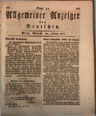 Allgemeiner Anzeiger der Deutschen Mittwoch 1. Februar 1815