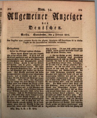 Allgemeiner Anzeiger der Deutschen Samstag 4. Februar 1815