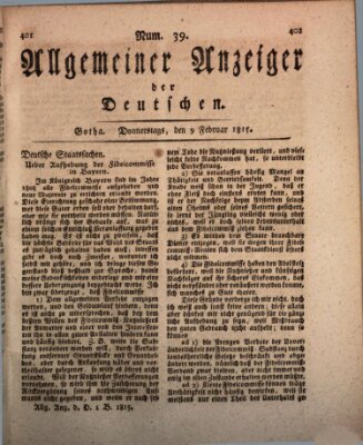 Allgemeiner Anzeiger der Deutschen Donnerstag 9. Februar 1815