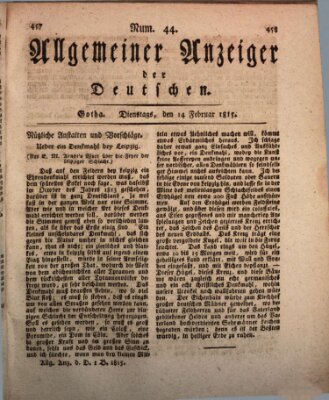 Allgemeiner Anzeiger der Deutschen Dienstag 14. Februar 1815