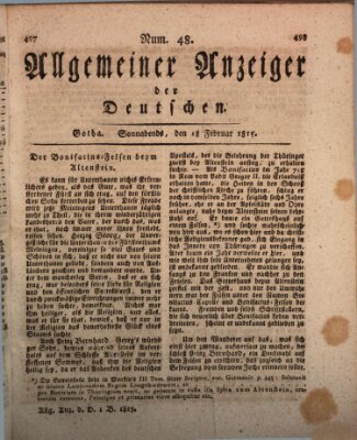 Allgemeiner Anzeiger der Deutschen Samstag 18. Februar 1815