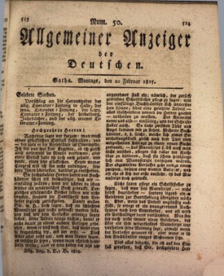 Allgemeiner Anzeiger der Deutschen Montag 20. Februar 1815