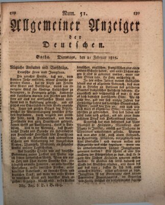 Allgemeiner Anzeiger der Deutschen Dienstag 21. Februar 1815