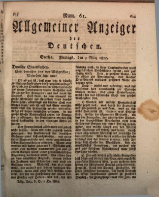 Allgemeiner Anzeiger der Deutschen Freitag 3. März 1815