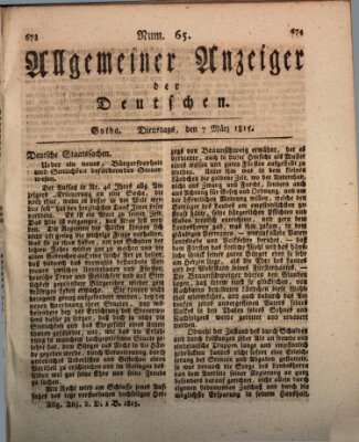 Allgemeiner Anzeiger der Deutschen Dienstag 7. März 1815