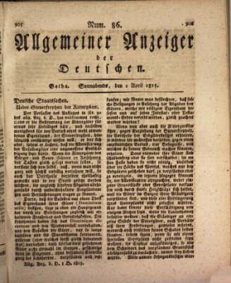 Allgemeiner Anzeiger der Deutschen Samstag 1. April 1815