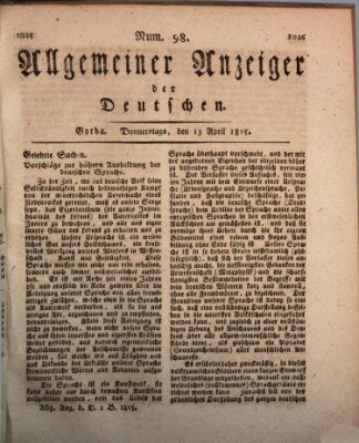 Allgemeiner Anzeiger der Deutschen Donnerstag 13. April 1815