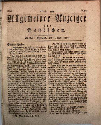 Allgemeiner Anzeiger der Deutschen Freitag 14. April 1815