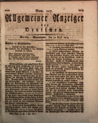 Allgemeiner Anzeiger der Deutschen Samstag 22. April 1815