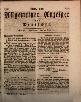 Allgemeiner Anzeiger der Deutschen Sonntag 23. April 1815