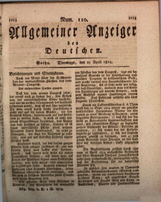 Allgemeiner Anzeiger der Deutschen Dienstag 25. April 1815