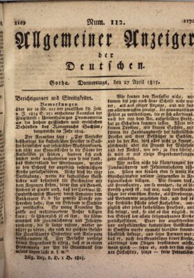 Allgemeiner Anzeiger der Deutschen Donnerstag 27. April 1815