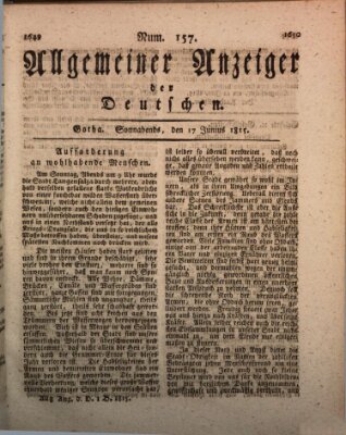 Allgemeiner Anzeiger der Deutschen Samstag 17. Juni 1815