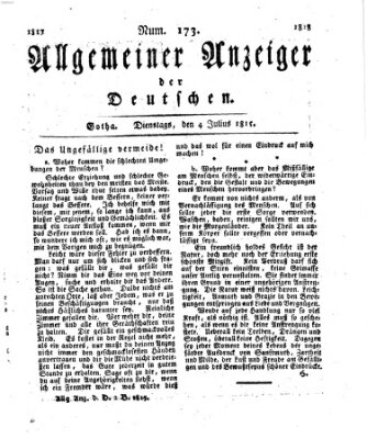 Allgemeiner Anzeiger der Deutschen Dienstag 4. Juli 1815