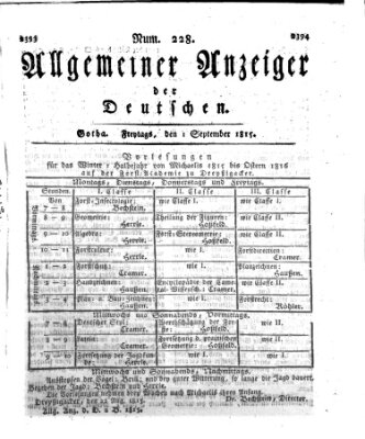 Allgemeiner Anzeiger der Deutschen Freitag 1. September 1815