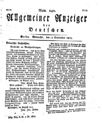 Allgemeiner Anzeiger der Deutschen Mittwoch 13. September 1815