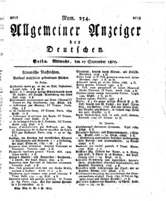 Allgemeiner Anzeiger der Deutschen Mittwoch 27. September 1815