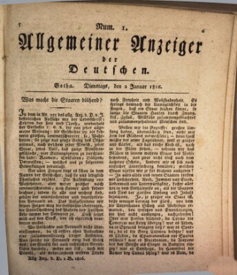 Allgemeiner Anzeiger der Deutschen Dienstag 2. Januar 1816