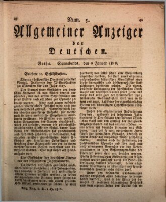 Allgemeiner Anzeiger der Deutschen Samstag 6. Januar 1816