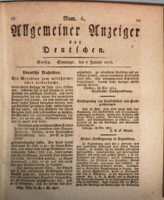 Allgemeiner Anzeiger der Deutschen Sonntag 7. Januar 1816