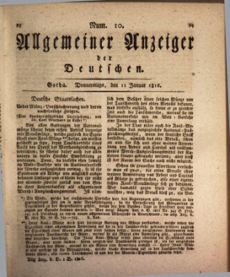 Allgemeiner Anzeiger der Deutschen Donnerstag 11. Januar 1816