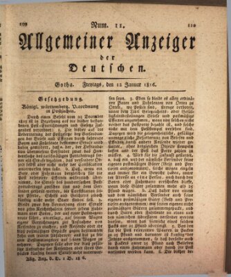 Allgemeiner Anzeiger der Deutschen Freitag 12. Januar 1816