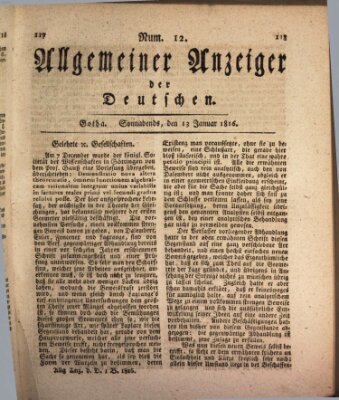 Allgemeiner Anzeiger der Deutschen Samstag 13. Januar 1816