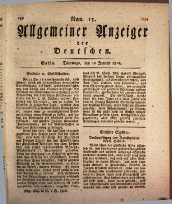 Allgemeiner Anzeiger der Deutschen Dienstag 16. Januar 1816