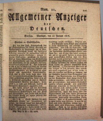 Allgemeiner Anzeiger der Deutschen Montag 22. Januar 1816