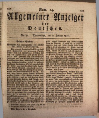 Allgemeiner Anzeiger der Deutschen Donnerstag 25. Januar 1816