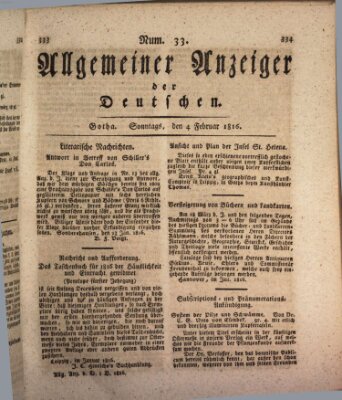 Allgemeiner Anzeiger der Deutschen Sonntag 4. Februar 1816