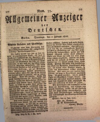 Allgemeiner Anzeiger der Deutschen Dienstag 6. Februar 1816