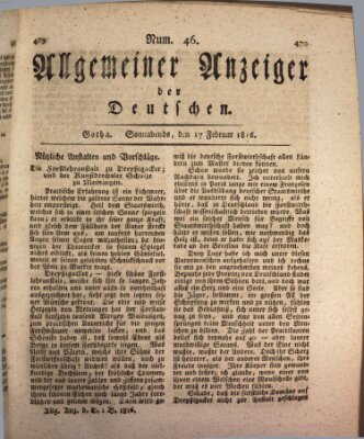 Allgemeiner Anzeiger der Deutschen Samstag 17. Februar 1816